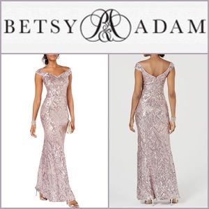 Betsy & Adam size 2 rose gold Sequin formal Gown Dress prom homecoming sparkle ✨